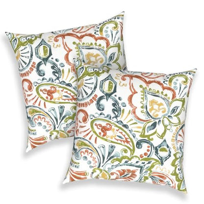 Outdoor 16x16 Inch Throw Pillow Covers Set of 2, Covers ONLY, All Weather Square Pillow Cases, Patio Cushion Pillow of Home Furniture Use, Paisley Botanical - color: Paisley Botanical, size: 16" x 16" (Pack of 2)