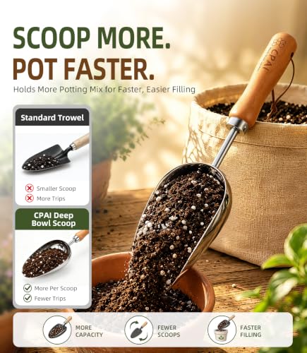 Garden Potting Scoop, Heavy Duty Soil Scoop with 2 mm Stainless Steel