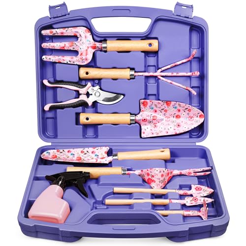 Grenebo 12-Piece Gardening Tools Set with Hard Storage Case, Purple - color: Purple