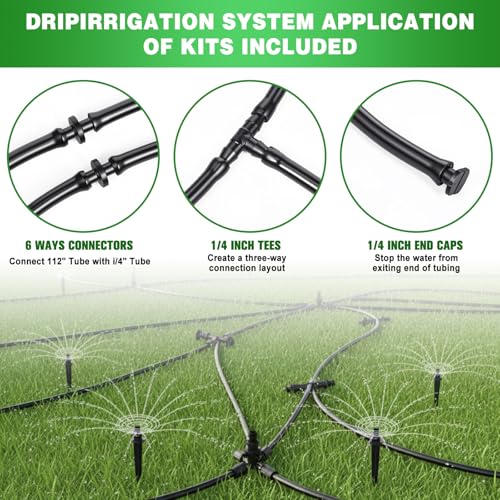 100 ft 1/4 Inch Drip Irrigation Tubing Kit, 1/4" Black Drip Hose with 110 Pcs Fittings, Distribution Hose Tube Set with Spool for Garden DIY Irrigation System