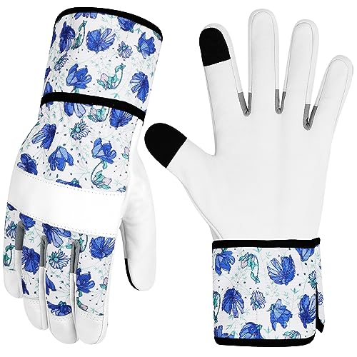Leather Gardening Gloves for Women Garden Gloves Thorn Proof Touch Screen Design Heavy Duty Working Yard Gloves - color: Colorb