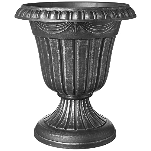 Arcadia Garden Products Large 16x18” Classic Traditional Plastic Urn Planter, Indoor/Outdoor Garden Plant Pot Garden Décor, Brushed Silver - color: Brushed Silver, size: 16" x 18"