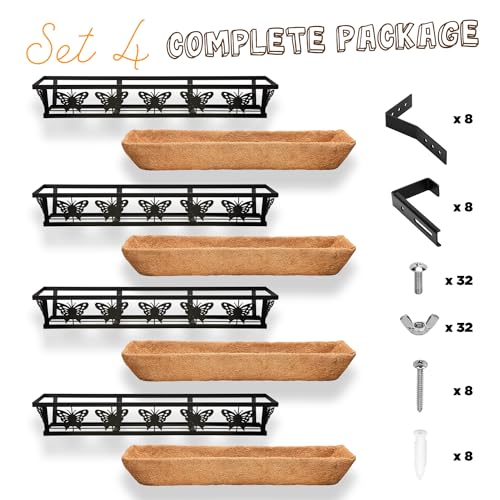4-Pack 36IN Window Box Railing Hanging Planter Coco Liner Basket - color: 36in - Set 4