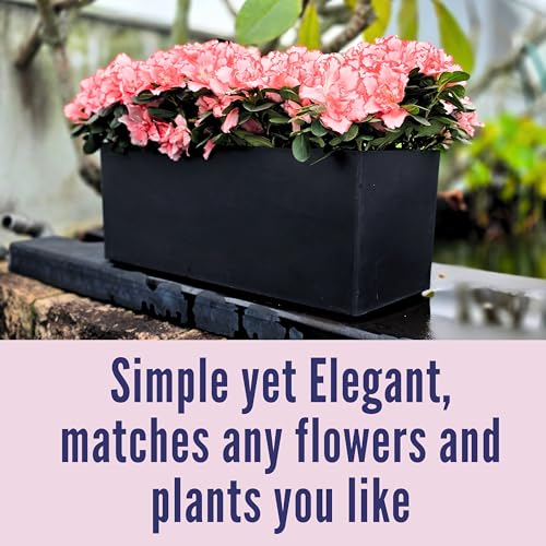 LaLaGreen Deck Railing Planter Boxes (14 Inch, 4 Pack) Self-Watering Window Box Planters with Brackets, Rectangular Hanging Flower Pots for Balcony Fence, Herb Garden Outdoor Black Plastic Planters - size: 14" x 4 Pack (with Bracket)