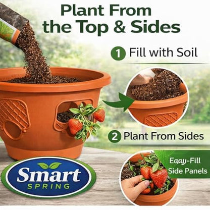 Ultimate Hanging Baskets - Strawberry, Tomato, Flower, and Herb Outdoor Planters - Use Garden Pots for Growing Plants Outside On A Deck, Fence, or Balcony (2, Terracotta) - color: Terracotta