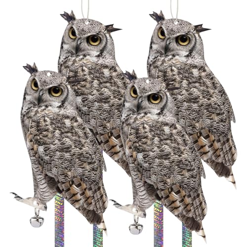 Fake Owl to Keep Pigeon Away, 4PCS Flat Plastic Owls - color: Grey Owl 4pcs