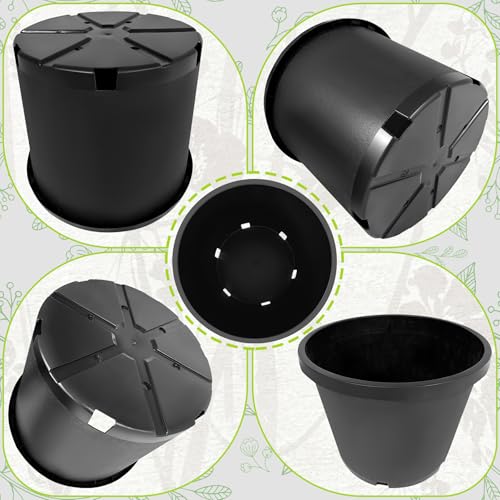 20 Gallon Nursery Pots Plastic Container Injection Molded Pot for Plants Flexible with Drainage Holes Suitable for Plants Soil Growers or Hydroponics Black 5 Pcs - size: 20 Gallon