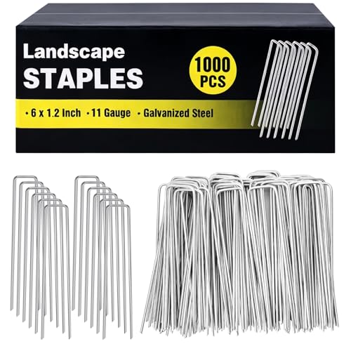 HongWay 1000 Pack Landscape Staples 6 Inch, Galvanized Garden Stakes Bulk - size: 6 Inch, 1000pcs