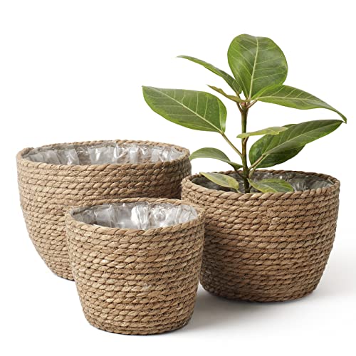 LA JOLIE MUSE Seagrass Basket Planters for Indoor Plants, Flower Pot 3 Pack - color: Brown