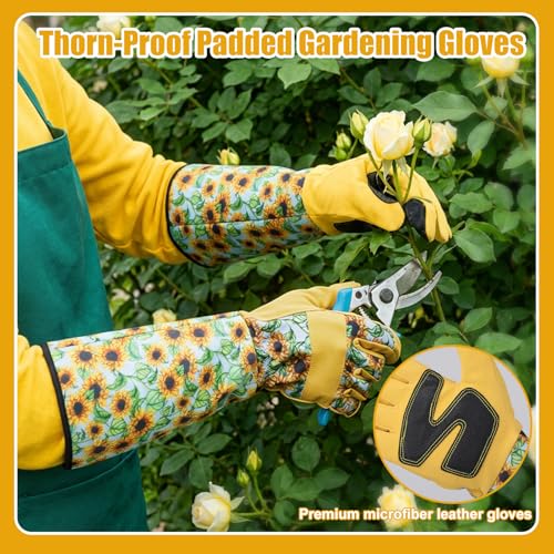 Sunflower Gardening Gloves Thorn Proof for Women Touchscreen Fingertips - style: Long