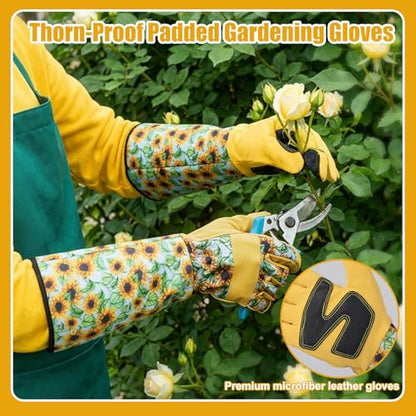 Sunflower Gardening Gloves Thorn Proof for Women Touchscreen Fingertips - style: Long