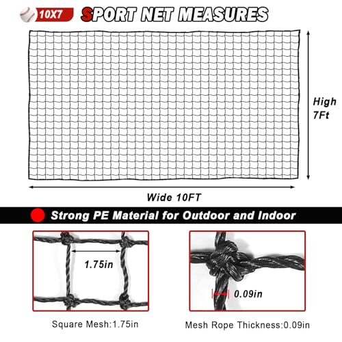 Baseball Softball Backstop Nets, Heavy Duty Sports Netting - size: 10x7 FT