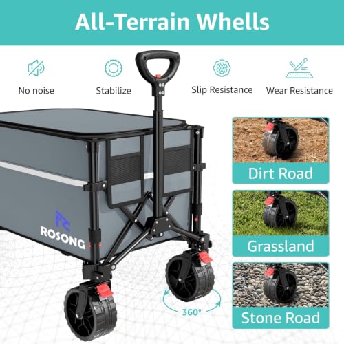 ROSONG Collapsible Wagon Cart with Wheels, Grey with Cover, 120L - color: Grey With Cover, size: 120L