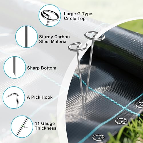Landscape Fabric Stake, 6-inch Galvanized Round Head Landscape Nail Steel Anti Bending Weed Barrier Stake, Used for Plant Cover, Lawn, Fence, and Ground Garden Stake (50)