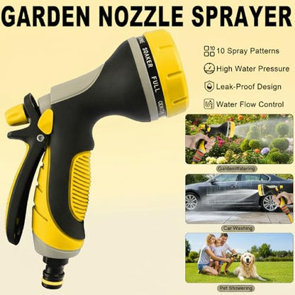 Garden Hose Nozzle with Adjustable 10 Watering Patterns Hose Spray Nozzle - color: Yellow