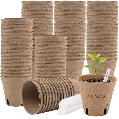 70 Packs 3.15 Inch Peat Pots for Seedling with 70 Pcs Plant Labels, Biodegradable Seed Starter Pots with Drainage Holes, Outdoor Garden Germination Round Nursery Pots Kits