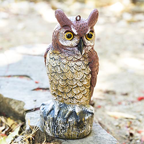 Plastic Fake Owl 11 Inch Decorative Owl Bird Scarecrow, Plastic Owls are Natures Enemy pest Repellent for Outdoor Gardens,Homes& Halloween