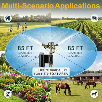 T Post Impact Sprinkler, Zinc Alloy 360°Garden Sprinkler Fit T U Round Post