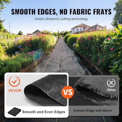 VEVOR Weed Barrier Landscape Fabric, 4*50FT Heavy Duty Garden Weed Fabric, Woven PP Weed Control Fabric, Driveway Fabric, Geotextile Fabric for Landscaping, Ground Cover, Weed Blocker Weed Mat, Black - size: 4FT*50FT-3.2OZ