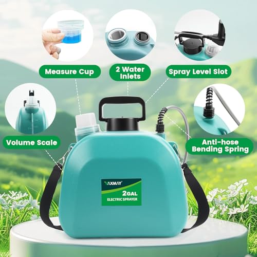 Battery Powered Sprayer 2 Gallon, 2026 Upgrade Electric Sprayer with 3 Adjustable Speed, Battery Indicator, 4 Mist Nozzles, Rechargeable Retractable Wand with Adjustable Shoulder Strap for Lawn Garden - color: Green