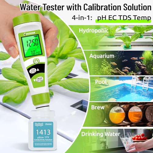 UIUZAMR pH Meter for Hydroponics PPM EC Meter for Water Hydroponics - color: Green