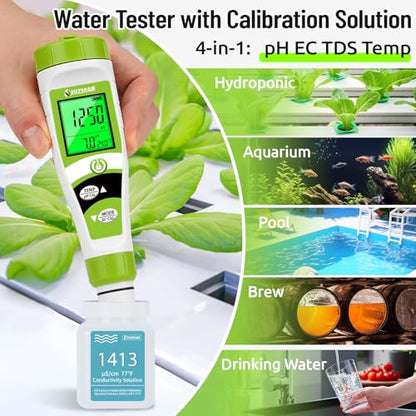 UIUZAMR pH Meter for Hydroponics PPM EC Meter for Water Hydroponics - color: Green