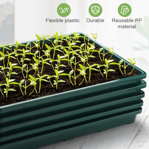 RooTrimmer 5 Pack Seed Starter Trays (17"x11"x2"), Plastic Flat Nursery Pots Trays, Durable Carrying Seedling Starter Tray, Reusable Tray for Planting and Collecting Drainage Water (Green) - color: Green, size: Holding Trays-5P