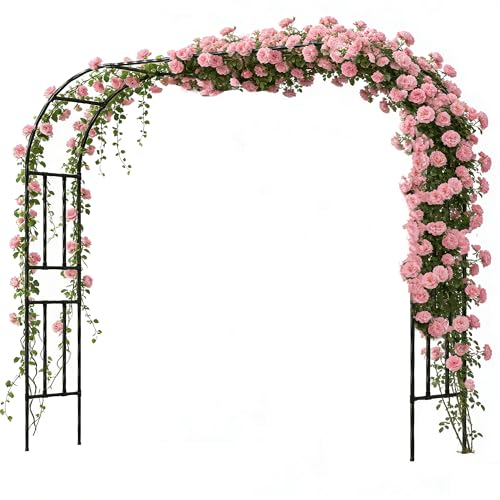 Twira Garden Arch Trellis, 7.9FT(240cm) Metal Garden Arbor Trellis for Climbing Plants Outdoor, Large Wedding Arch for Ceremony, Black Garden Archway Trellises Decoration for Lawn, Patio, Backyard - color: 126 inch Length - Black, size: Full Arch