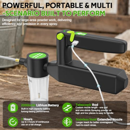 Electric Diatomaceous Earth Duster, 2000mAh Rechargeable Powder Duster - color: Black
