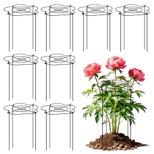 Peony Cages and Supports 8 Pack, 13" Dx24 H Grow Through Plant Supports，Heavy Duty Metal Plant Support Cage for Outdoor Flowers, Tomatoes, Hydrangeas, Cucumbers & Strawberries