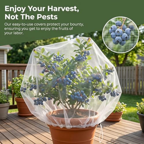 4 Pack Garden Netting with Drawstring, Bird Netting Plant Protection Bags in 2 Sizes for Tomatoes, Blueberries, Vegetables, Fruit Trees, Cicadas and Garden Pest Barrier