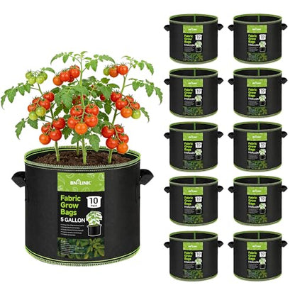 BN-LINK 10-Pack 5 Gallon Grow Bags, Heavy Duty Aeration Fabric Pots with Handles, Thickened Nonwoven Plant Bags for Vegetables, Flowers, Fruits - size: 5 Gallon 10 Pack
