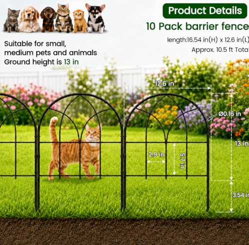 Decorative Garden Fence, 10.5 ft No Dig Flower Bed Border, 10 Pack - size: 10 Arched Panels-10.5ft(L)x16.54in(H)