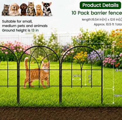 Decorative Garden Fence, 10.5 ft No Dig Flower Bed Border, 10 Pack - size: 10 Arched Panels-10.5ft(L)x16.54in(H)