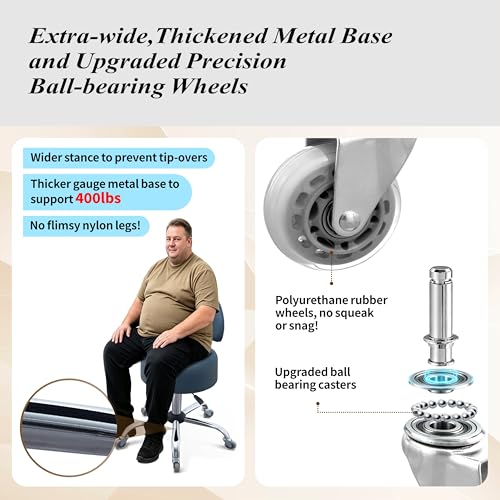 Ergonomic Rolling Drafting Stool with Backrest Lumbar Support - color: Blue, style: Stylish