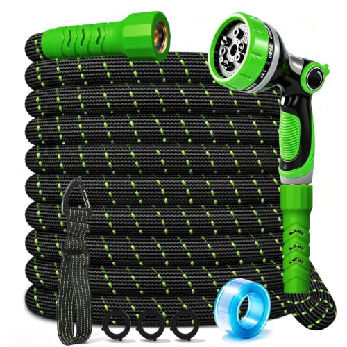25FT Flexible Garden Hose & 10Modes Nozzle,Lightweight Water Hose,Kink-Free,All-Weather 3/4 in. Hose for RV,Boat,Car Wash,Garden,Yard,Camper,Outdoor None Expanding (Green-Black,25Feet) - color: Green-Black, size: 25 Feet