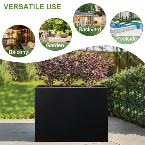 BAYN Large Metal Rectangular Garden Planter Box 32”x 12”x 24” - color: Black, size: 32”x 12”x 24”