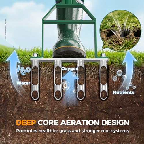 Suntee Lawn Aerator Tool, Green Manual Core Aerator for Lawn Care