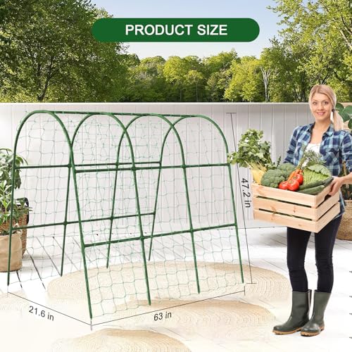 63"x47"x22" U-Shape Cucumber Trellis, Metal Plant Support with Net - size: 63"x47"x22"-1pcs