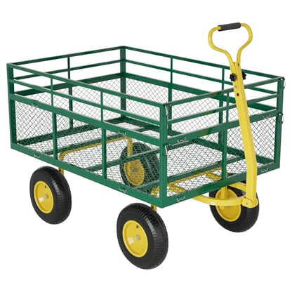 3-in-1 Heavy-Duty Steel Garden Cart, 1400 Lbs Garden Wagon, with 13 Inch All-Terrain Tires and Removable Mesh Side Panels, 180° Rotating Handle, Metal Multi-Function Carts, Outdoor Gardens Wagon Cart - color: Green + Yellow, size: 1400 Lb