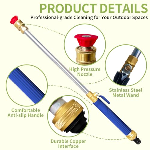 High Pressure Hose Nozzle for Garden Hose,Leak-Free Jet Wand with 5 Nozzles - color: Blue