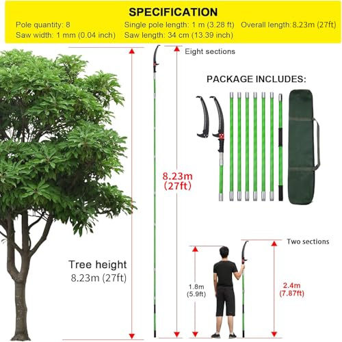 27 Feet Tree Pole Pruner Manual Branches Trimmer Tree Branch Garden Tools Loppers Hand Pole Saws Extendable Height - size: 27FT