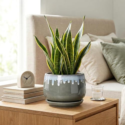 Ceramic Planter, 7 Inch Flower Pots for Indoor Plants, Grey-Blue - size: 7 Inch, style: Grey-blue