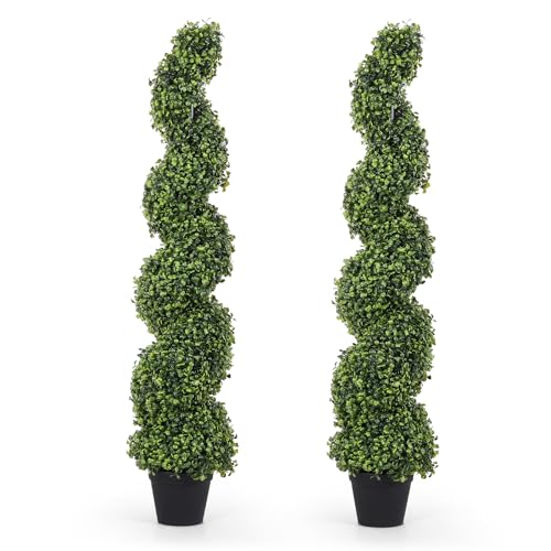 THE BLOOM TIMES 4ft Tall Spiral Topiary Trees Artificial Outdoor Set of 2 - color: Boxwood Light Green, size: 4ft