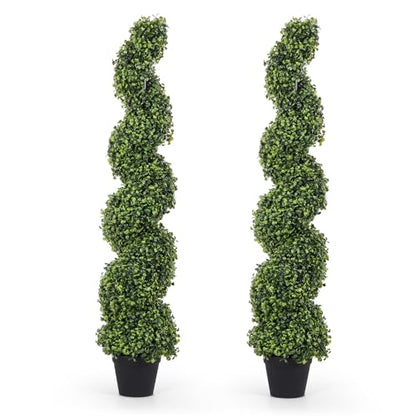 THE BLOOM TIMES 4ft Tall Spiral Topiary Trees Artificial Outdoor Set of 2 - color: Boxwood Light Green, size: 4ft