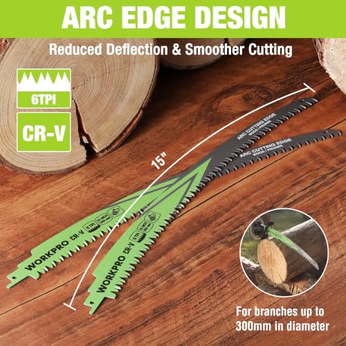 WORKPRO 15-Inch Arc Edge Reciprocating Saw Blades, 6TPI for Pruning, 3 Pack - size: 15 Inch
