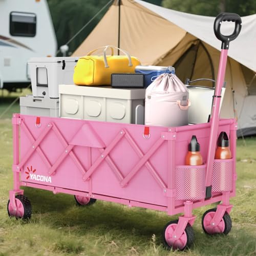 35" L Extra Long Wagons Carts Foldable, 360LBS Beach Wagon with Wheels - color: Pink