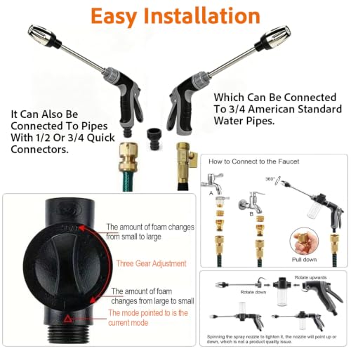 2026 Portable High Pressure Hose Nozzle with Foam Cannon Fits 3/4" Garden Hose,9.8" Wand,Locking Trigger for Car Washing,Pet Rinsing,Garden Watering & Outdoor Cleaning