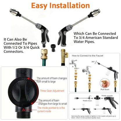 2026 Portable High Pressure Hose Nozzle with Foam Cannon Fits 3/4" Garden Hose,9.8" Wand,Locking Trigger for Car Washing,Pet Rinsing,Garden Watering & Outdoor Cleaning