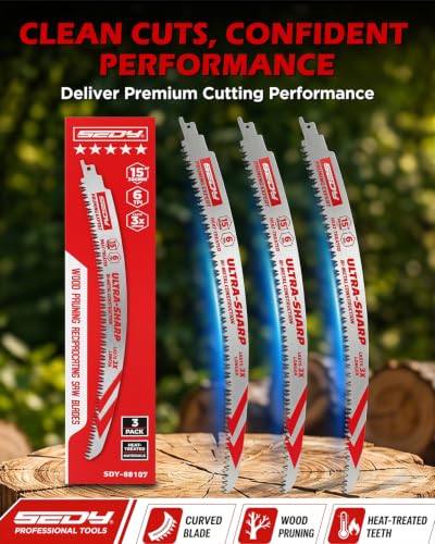 15 Inch Japanese Teeth Reciprocating Saw Blades, Arc Edge Pruning Blades, 6TPI for Tree Trimming, Wood Cutting, Green Wood, Wet Wood and Branch Cutting, 3 Pack - color: 3-Pc 15" Extended-Reach Pruning